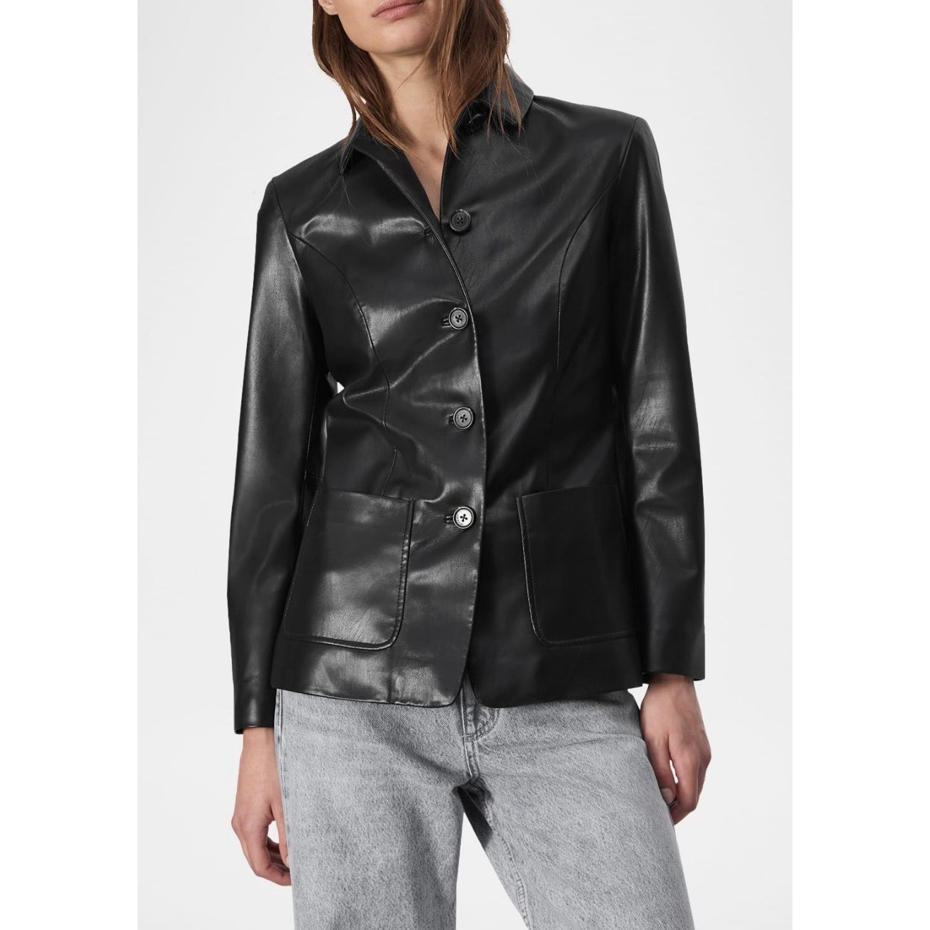 Rag & Bone Drew Faux Leather Blazer Black Sz 4 Jacket Preppy Designer Goth New